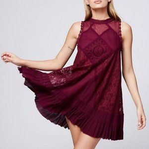 Free People Angel Lace Mini Dress Wine Sz S